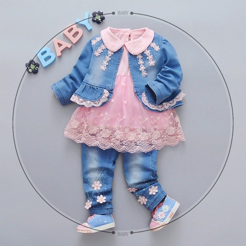 Spring Autumn Infant Baby Girls Denim Clothing Set - Picture 3 of 4